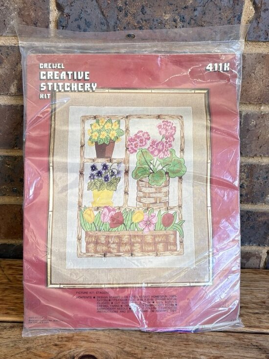 Creative Stitchery Crewel Kit 411K Etagere Flowers Embroidery Open Package - Picture 1 of 3